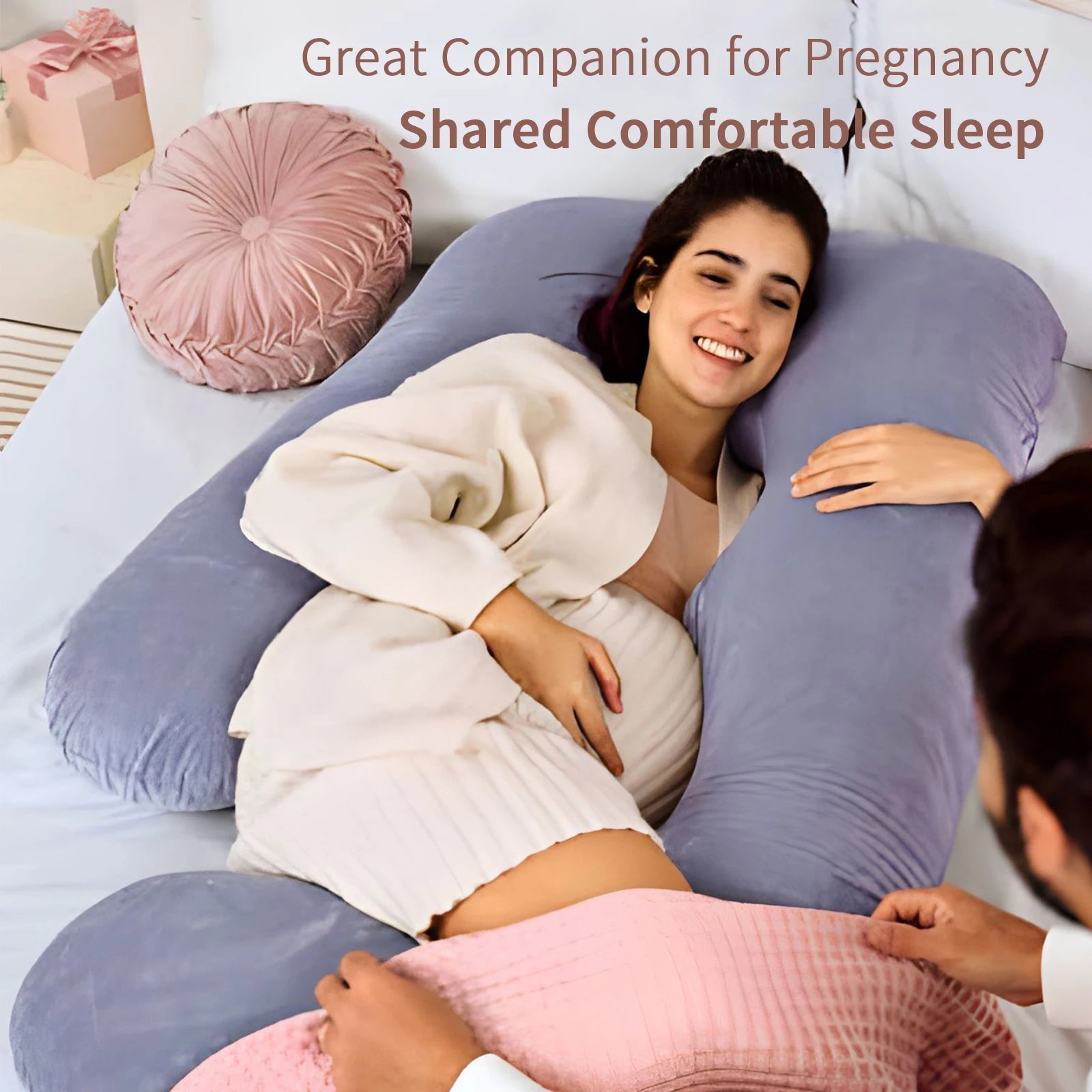 G-Shaped Pillow for Full Body Pregnancy Women, Removable Washable Cover, Sleeping Support for Belly Back Hips Legs